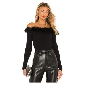 NWT OW Collection Miranda Feather Bodysuit in Black